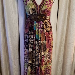 Brown Green Multicolored Maxi Dress